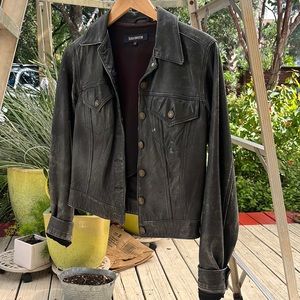 Distressed black leather jacket